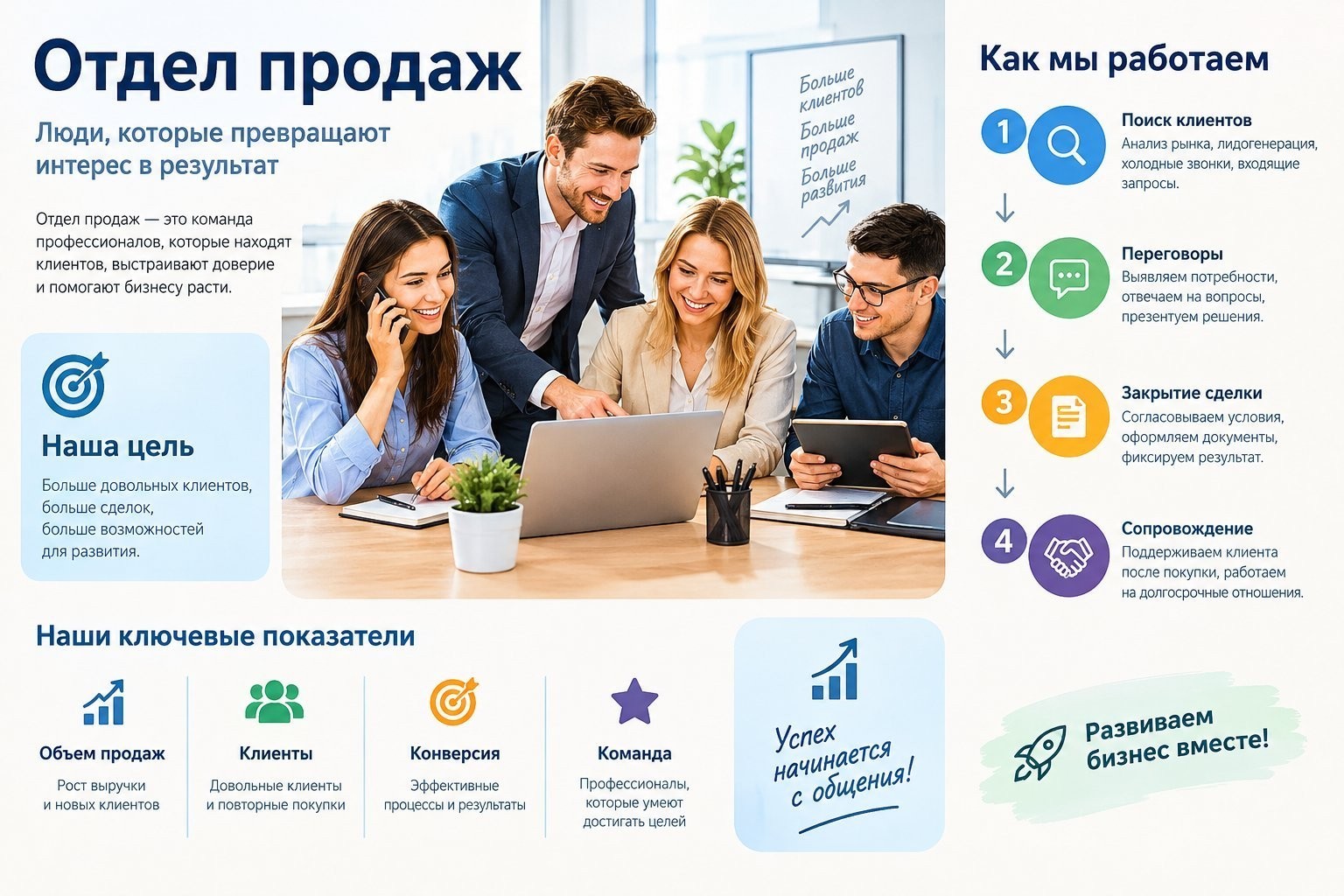 инфографика о работе отдела продаж