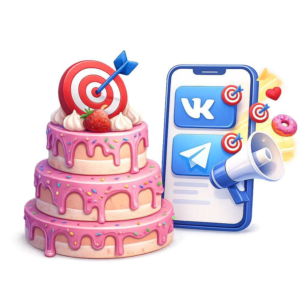 Таргетированная реклама Вконтакте и Telegram Ads для тортов