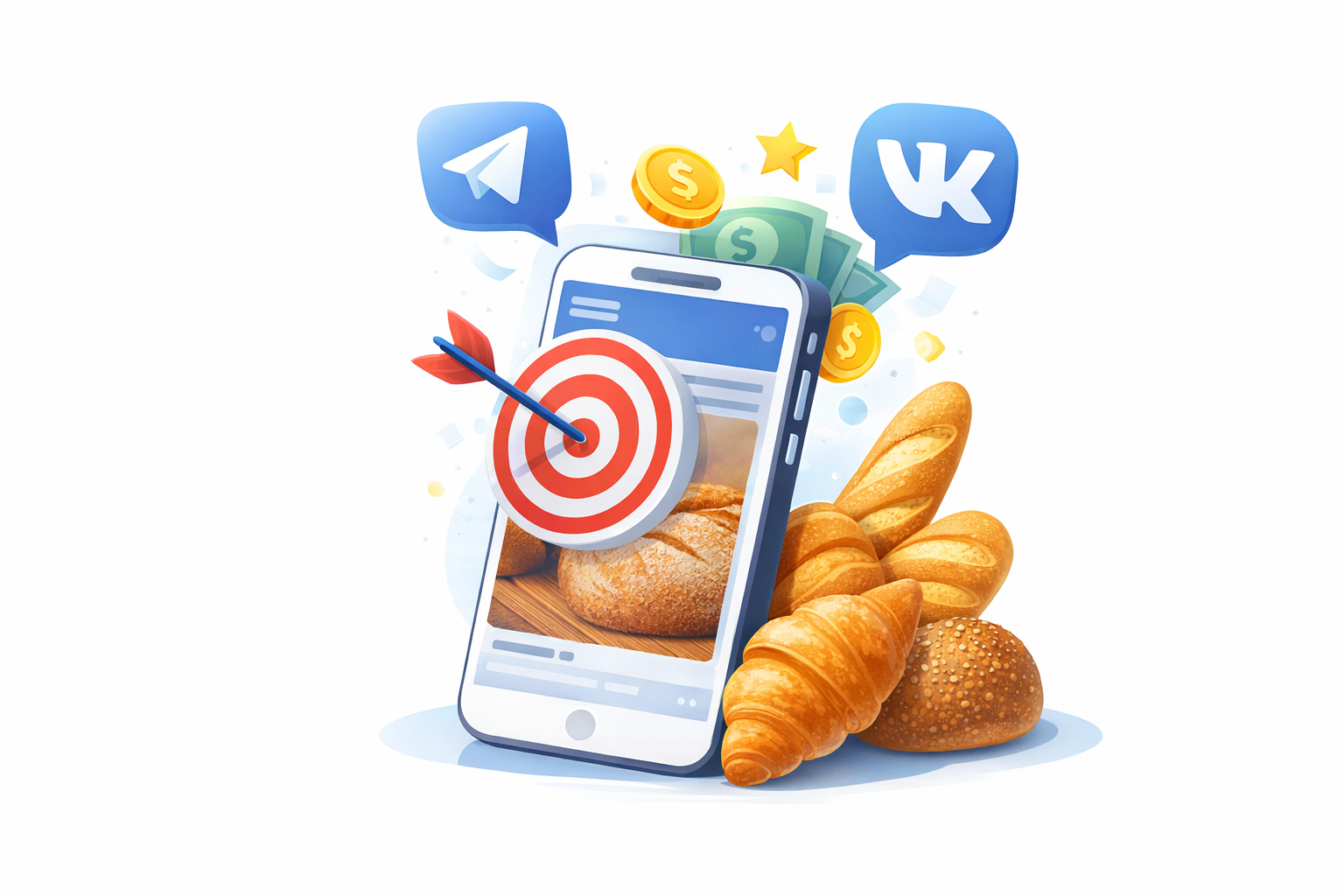Таргетированная реклама ВКонтакте и Telegram Ads для пекарни