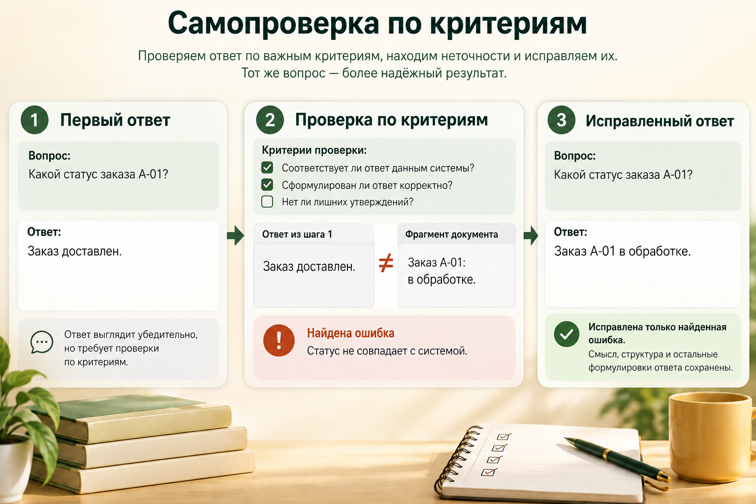 Создание ответа, проверка, исправление