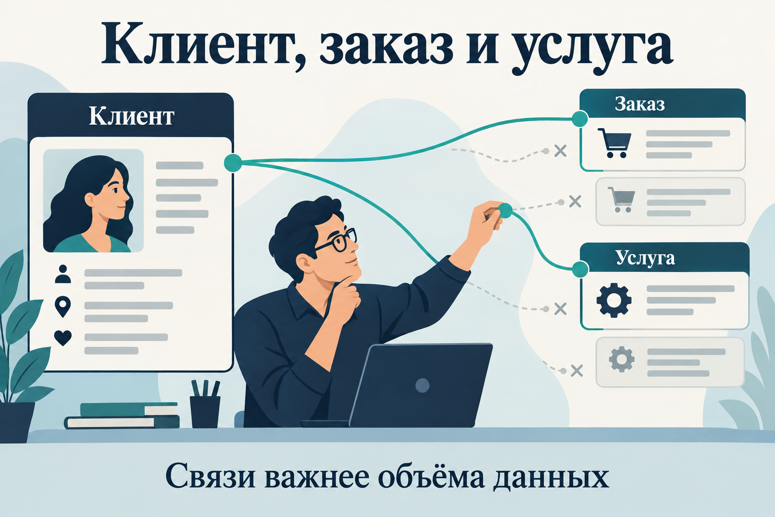 Связь клиента с заказом и услугой