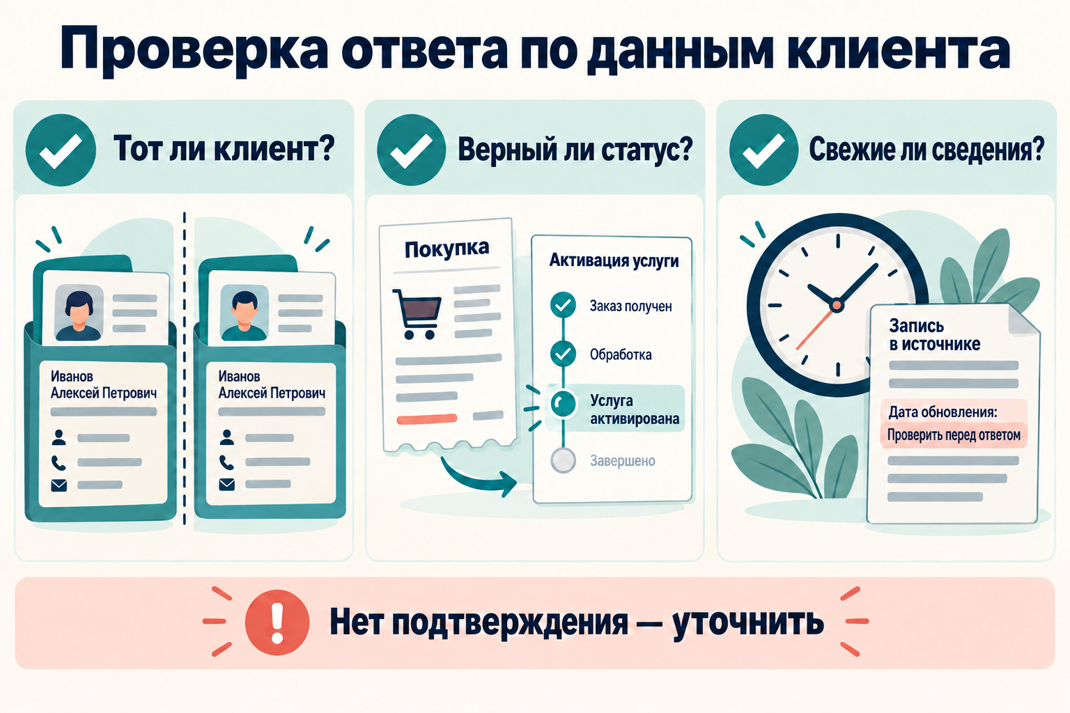 Проверки клиента, статуса и свежести